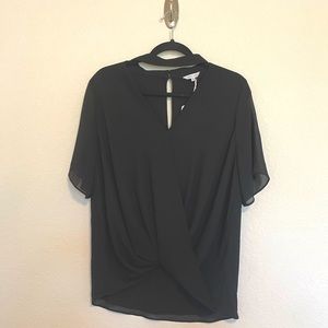 Naked Zebra Black Blouse | Twist Front | Keyhole Neckline | Size Large | NWT